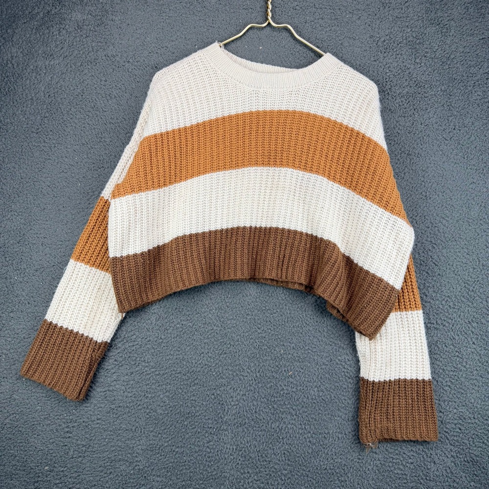 Moon & Madison Striped Cropped Sweater Small Brown Tan Cream Knit SA426QH